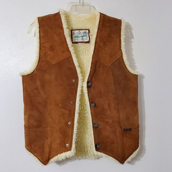 Wrangler Mens Sz Small Leather Sherpa Lined Vest Western Distressed - Picture 1 of 6